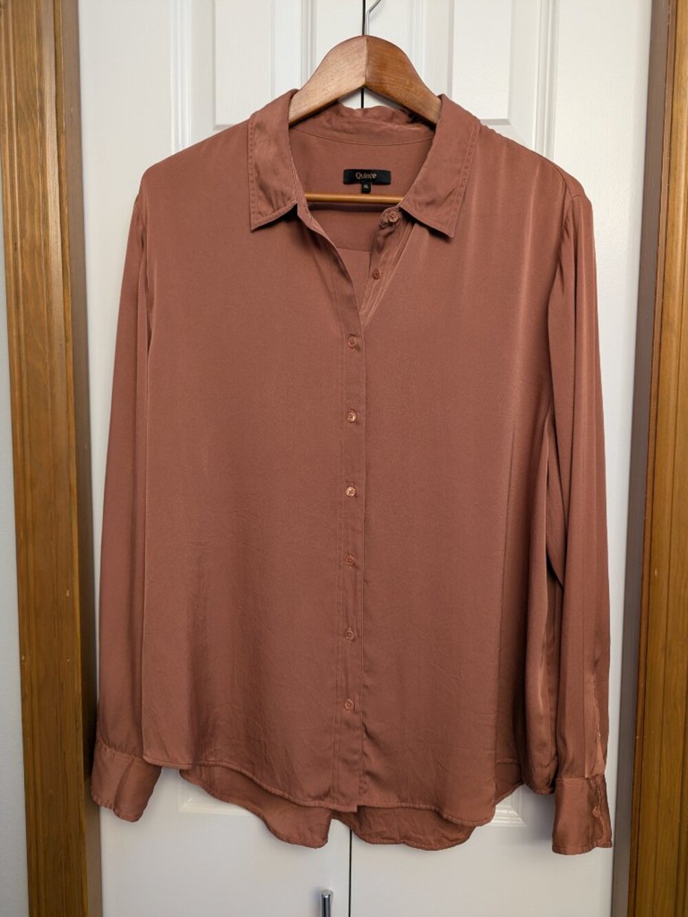 Quince Washable Stretch Silk Long Sleeve Button Down Blouse - Rose Size XL - Picture 2 of 10